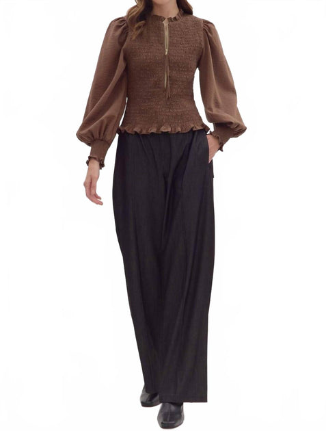 Entro Smocked Top Brown Large 2