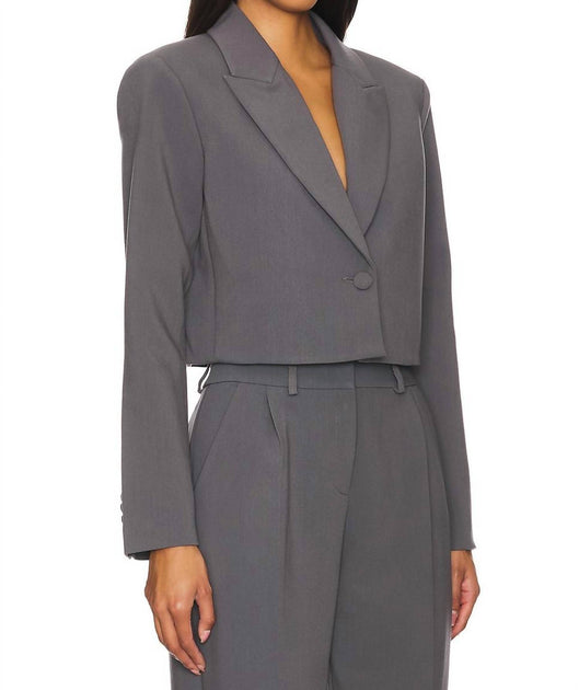 Amanda Uprichard Reggie Cropped Blazer Grey Large 3