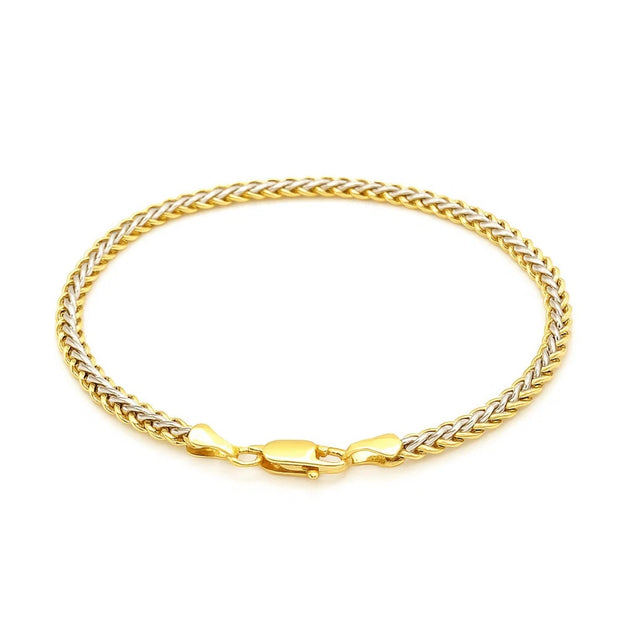 Two-Tone Gold Wheat Chain Bracelet Yellow Gold 4
