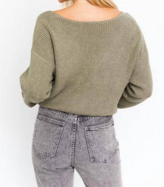 LE LIS Hold Me Close Twisted Sweater Top Green Large 3