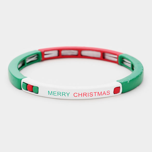 FASHNZFAB Merry Christmas Message Stretch-Armband Multi Grün Einheitsgröße 2