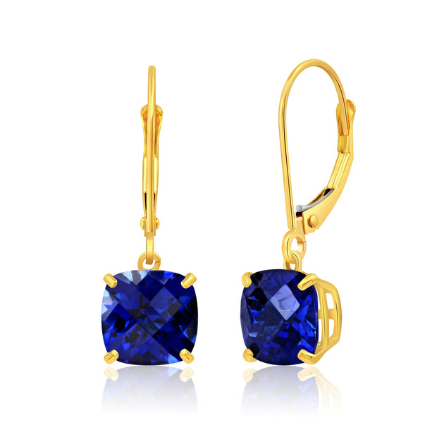 MaxColor Gemstone Dangle Leverback Earrings Yellow Gold Red 8mm 4
