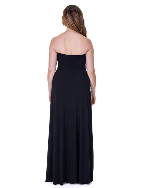 24seven Comfort Apparel Pleated A-Line Strapless Maxi Dress Blue Medium 4