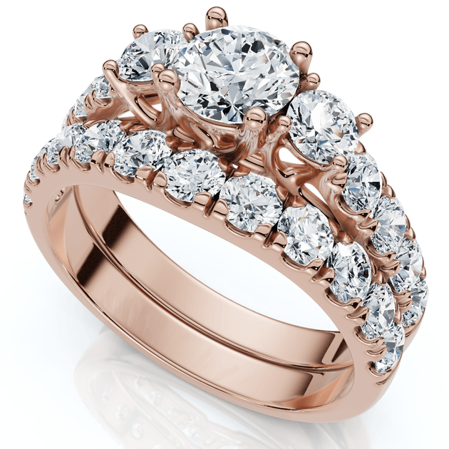 Pompeii3 3-Stone Diamond Engagement Wedding Ring Set Silver US 4 2
