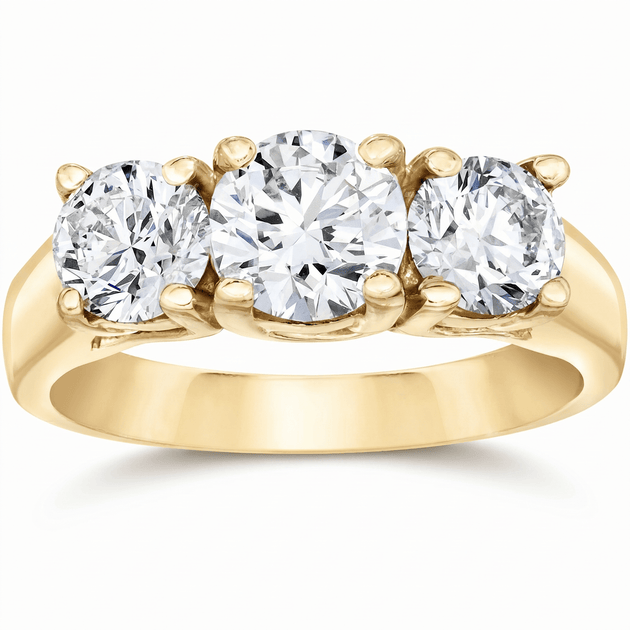 Pompeii3 Three Stone Diamond Engagement Ring Yellow Gold US 7 2