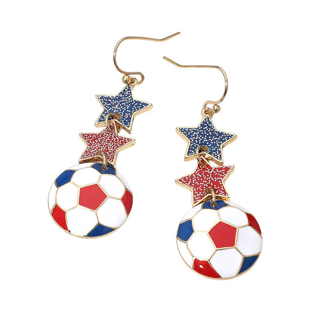 FASHNZFAB France Glittered Double Star Soccer Ball Drop Earrings Multi 3