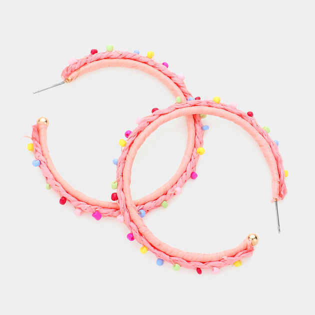 FASHNZFAB Pointed Hoop Earrings Pink 2