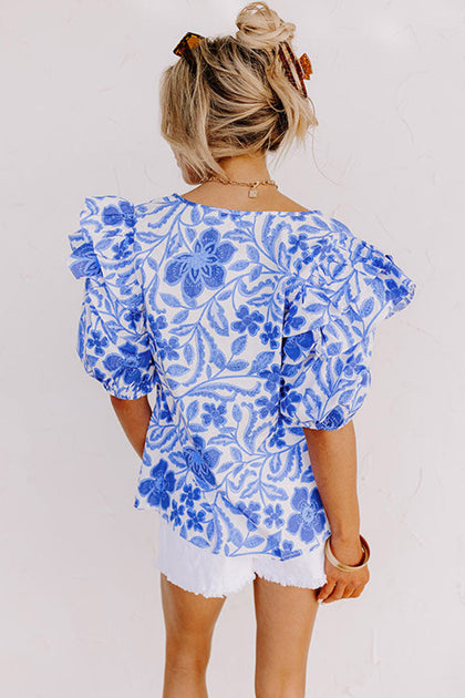 TRUEDAMES Floral Print Blouse Dark Blue Medium 3
