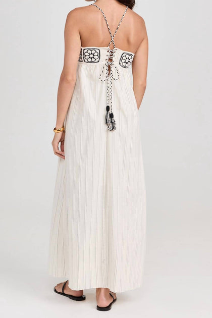 white christmas dresses dress to Cropped With Crochet Tie Belt Maxi Dress In Offwhite