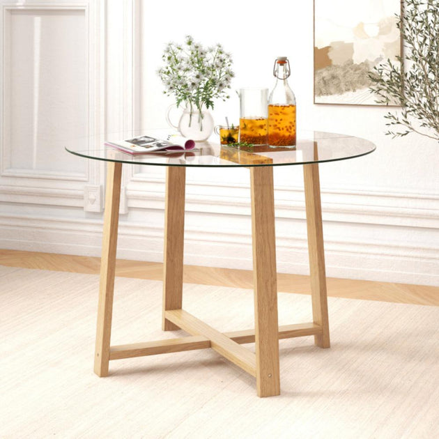 Hivvago Round Dining Table Transparent/Natural 3