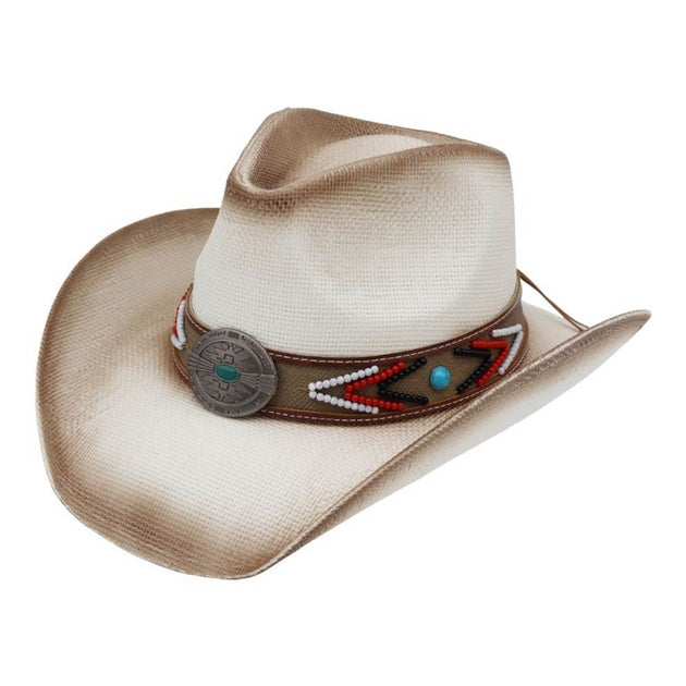 FASHNZFAB Concho Beaded Western Straw Cowboy Hat Beige 4
