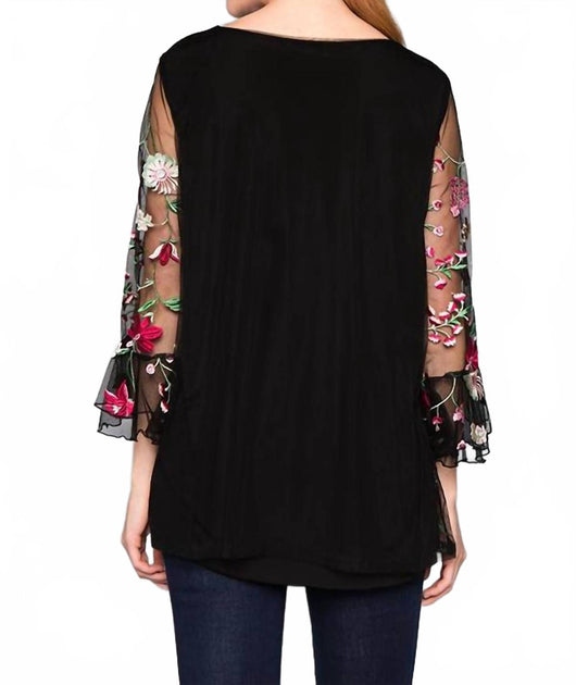 SEE AND BE SEEN Snapdragon Embroidered Top Black Small 4