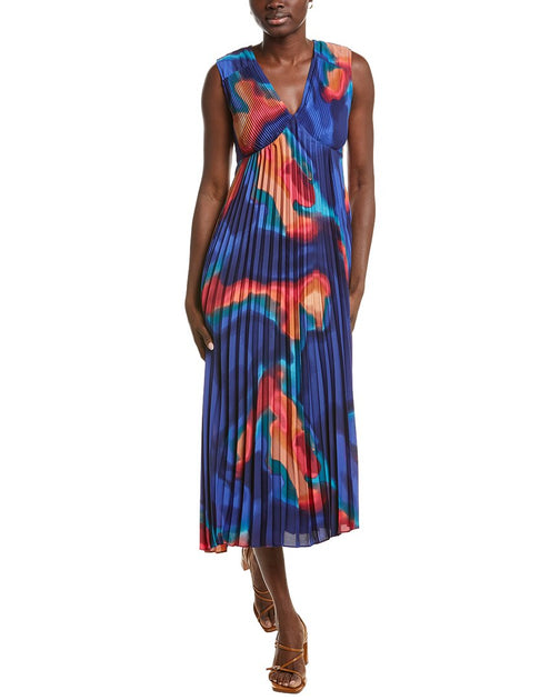 Nicole Miller Accordion Pleated Midi Dress Multi US 8 2
