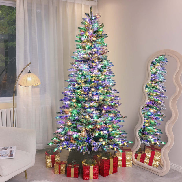 Hivvago 7.5 ft Pre-Lit Mountain Pine Artificial Christmas Tree Green 3