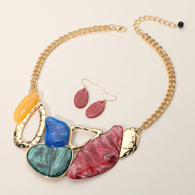 FASHNZFAB Abstract Celluloid Acetate Plate Pointed Statement Necklace Multi Blue One Size 2