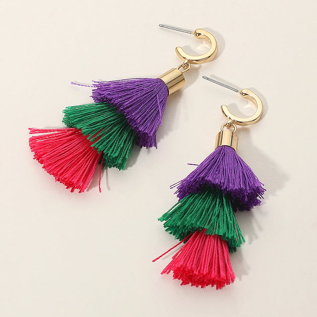 FASHNZFAB Tassel Drop Earrings Purple 3