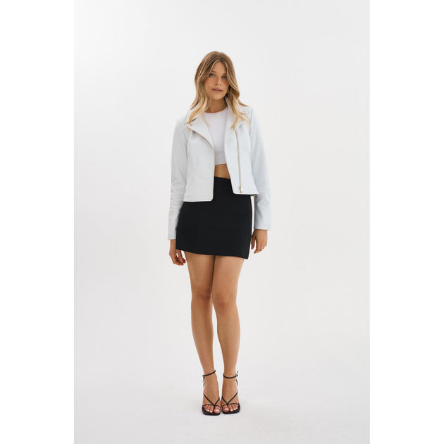 Lamarque Kelsey Leather Biker Jacket White Small 3