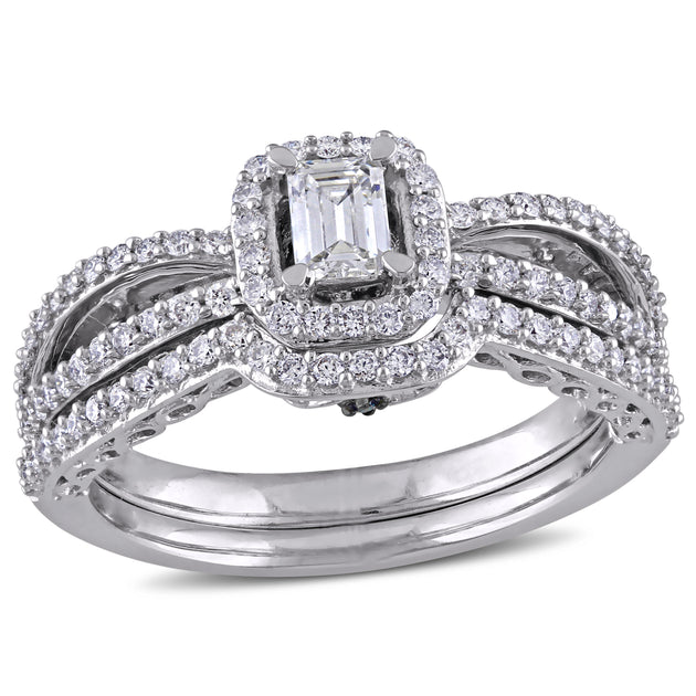 Mimi & Max Emerald Diamond Halo Bridal Set White Gold US 9 2