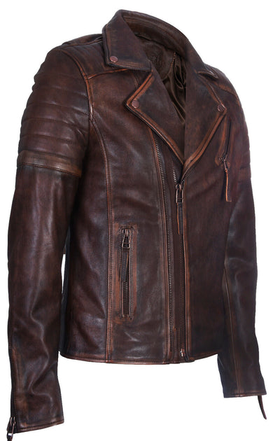 Infinity Mens Brando Style Cross Zip Leather Biker Jacket White XSmall 3