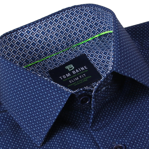 Tom Baine Slim Fit Performance Kurzarm Geometrisch Button Down Blau XLarge 3