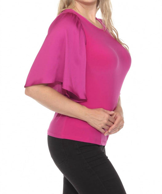 Joseph Ribkoff Crew Neck Flutter Sleeve Top Pink UK 8 3