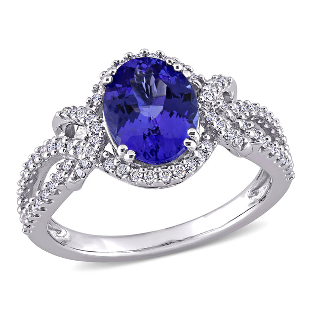 Mimi & Max Tanzanite Diamond Ring 14k White Gold Blue US 7 2