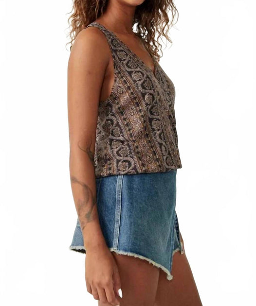 Free People Twisted Printed Tank Top Black Large 4