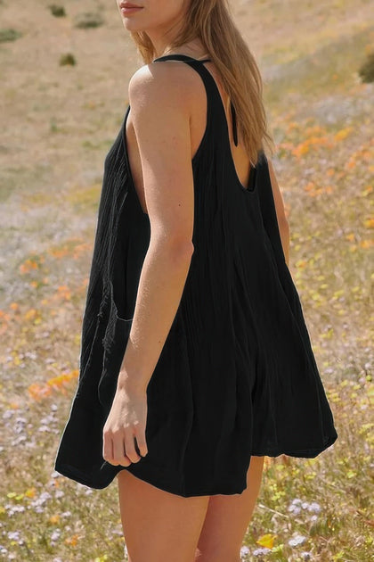 TRUEDAMES U Neck Backless Sleeveless Mini Pocket Dress Blue Small 5