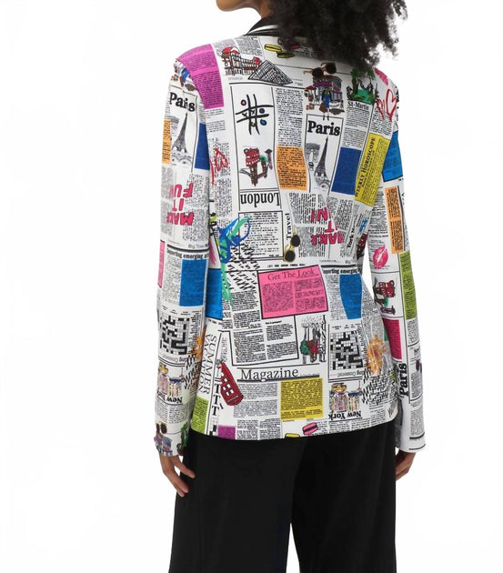 Joseph Ribkoff Silky Knit Word Printed Blazer Multi US 12 3