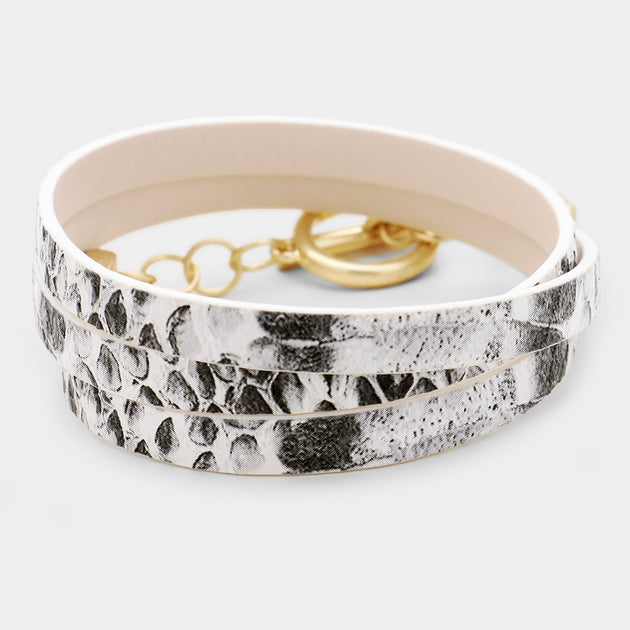 Bracelet Tour Simili Cuir Motif Serpent Fermard T FASHNZFAB Or Argent Taille Unique 2
