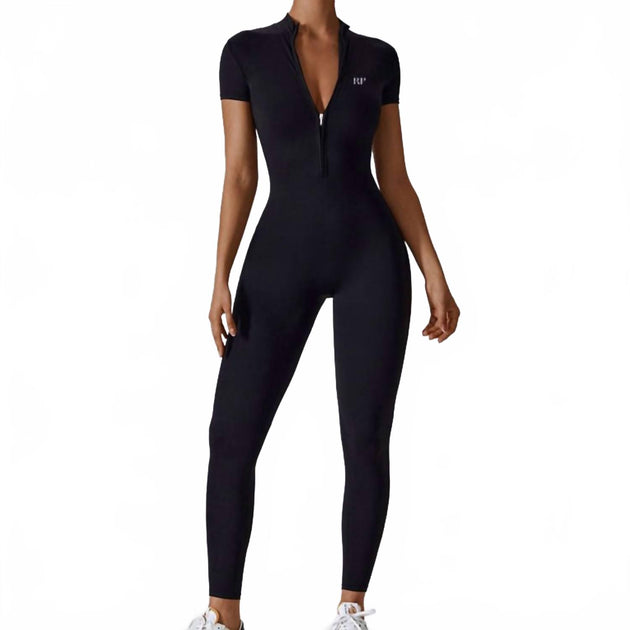 Rockstar Peach Scuba Zip Short Sleeve Jumpsuit Black XL 2