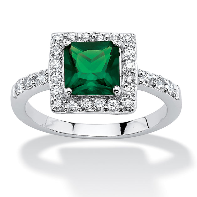 Palm Princess-Cut Birthstone .925 Silver Halo Ring Multi US 9 2