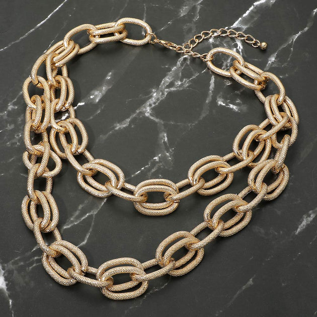 FASHNZFAB Chunky Textured Link Statement Necklace Multi One Size 2