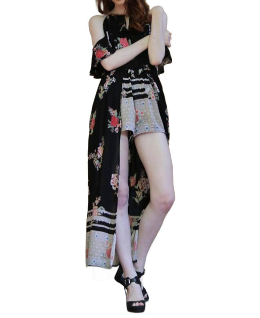  Angie Cold Shoulder Walk Through Maxi Romper Black Small 3