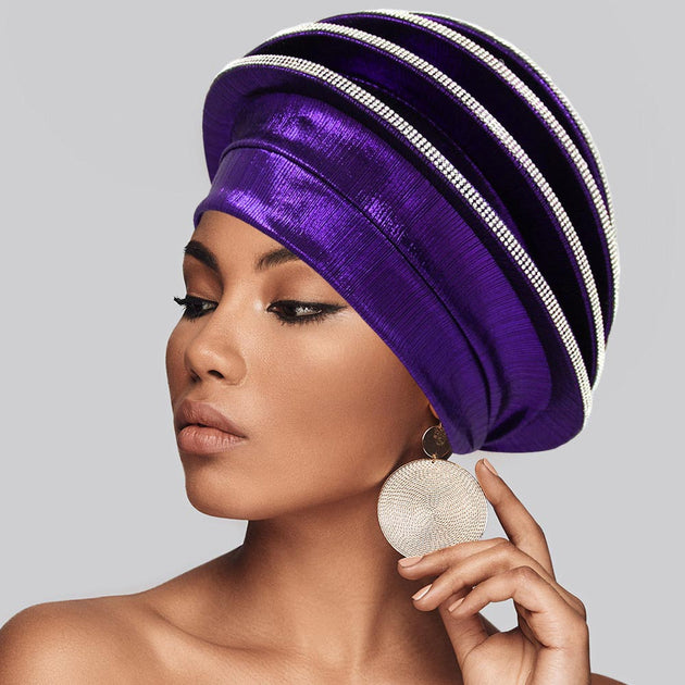 FASHNZFAB Layered Turban Hair Wrap Purple One Size 3