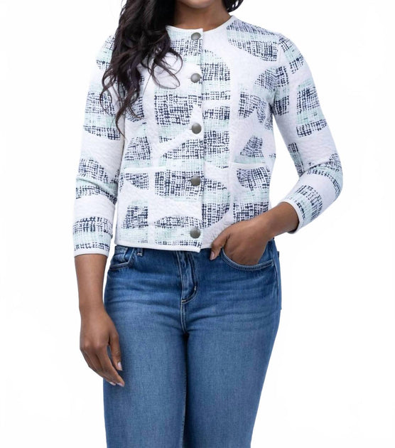 Nic + Zoe Circle Sequence Knit Jacket White Large 2
