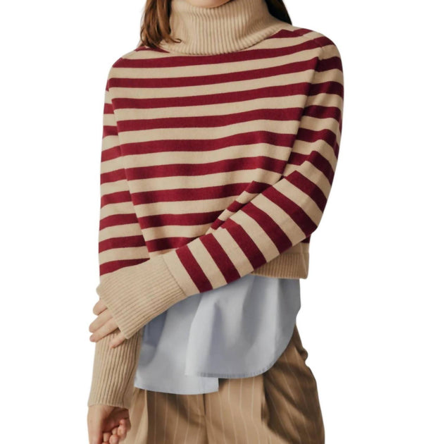 DELUC Penny Striped Turtleneck Sweater Pink Large 2