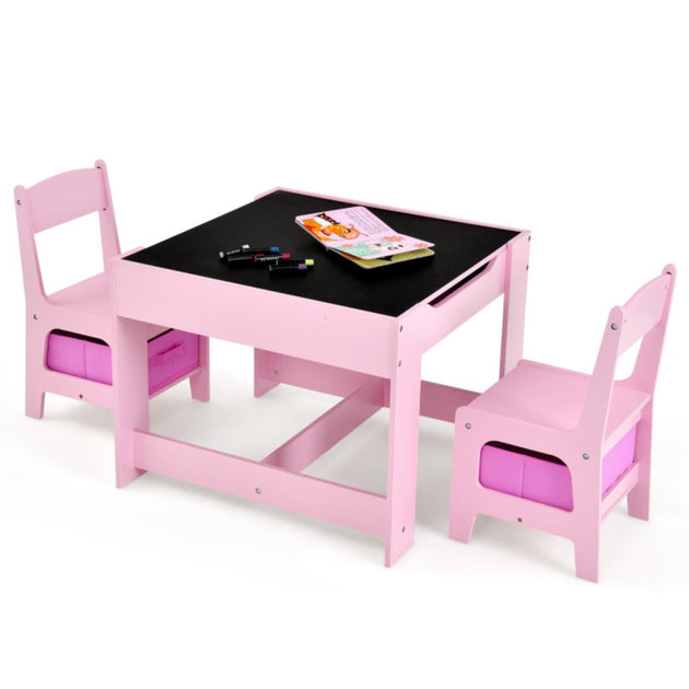 Ensemble Table et Chaises pour Enfants Hivvago avec Boîtes de Rangement Rose 2