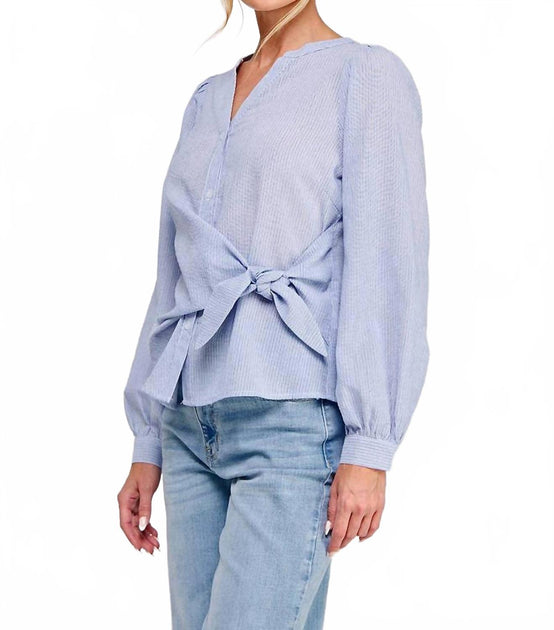 ALLIE ROSE Side Wrap Tie Button Up Blouse Blue Medium 4