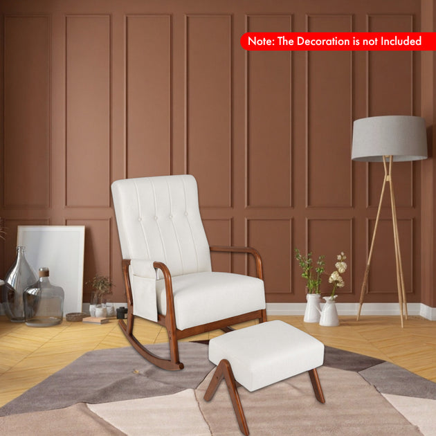 Hivvago Rocking Chair and Ottoman Set Beige 3