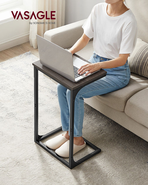 Hivvago ULET353B42 C-Shaped End Table Chestnut Brown and Black 3