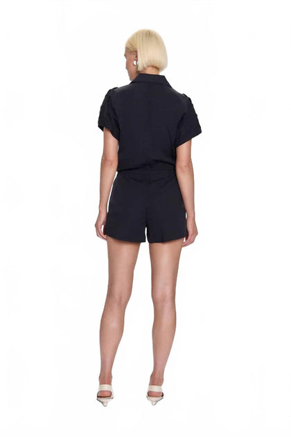 Pistola Meg Short Sleeve Zip Front Romper Black Small 4