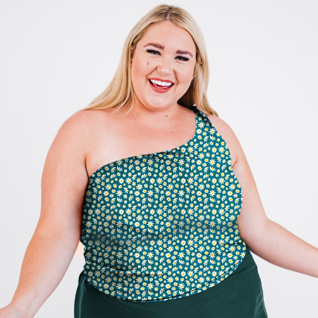 Calypsa Layla Top de Maillot Crop Une Épaule Bleu Large 2