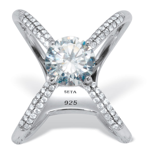 Palm 2.32 TCW Cubic Zirconia Sterling Silver Open Criss Cross Ring Silver US 10 2