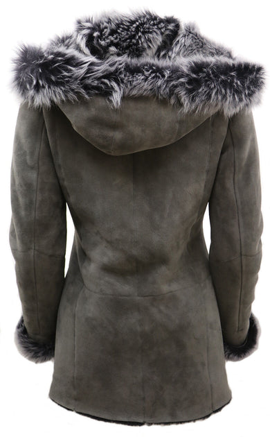 Infinity Monrovia Hooded Sheepskin Coat Grey Large 4