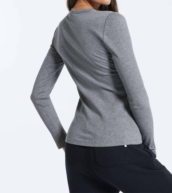 BANDIER Rivington Ribbed Long Sleeve Top Grey 2X 4