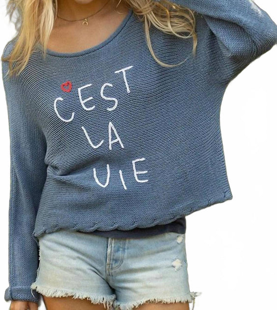 Wooden Ships C'est La Vie Crew Cotton Sweater Blue Small/Medium 2