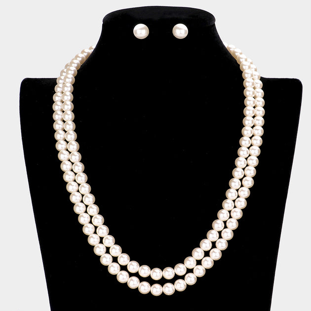 FASHNZFAB Double Layered Pearl Necklace Black 7