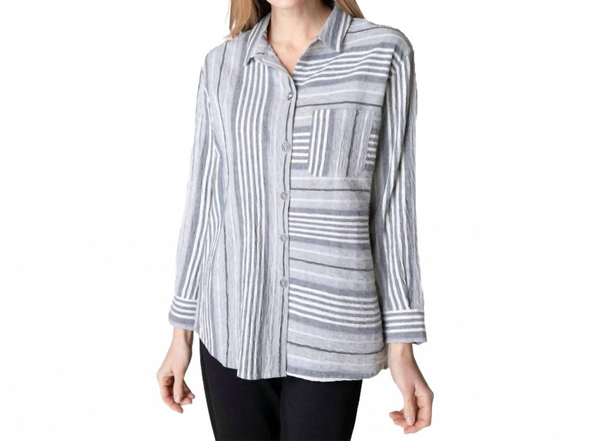 Habitat Striped Textured Button-Front Shirt Grey Small 2