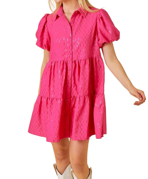 Main Strip Sparkle Sequin Babydoll Dress Pink Large 3